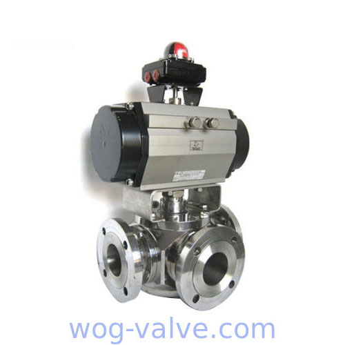 3 Way Industrial Stainless steel flanged Ball Valves with Pneumatic operation