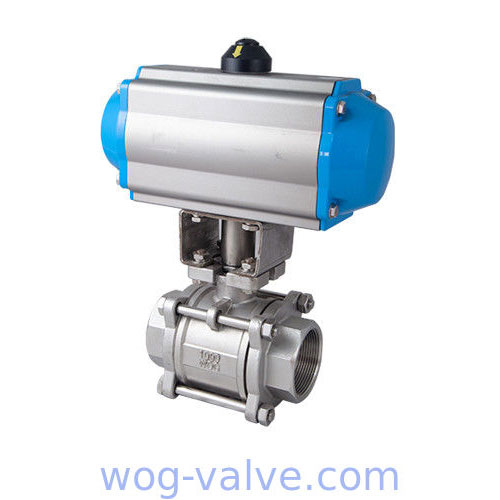 Thread End Pneumatic Operated Ball Valve 3 piece Single Acting Actuator Valve