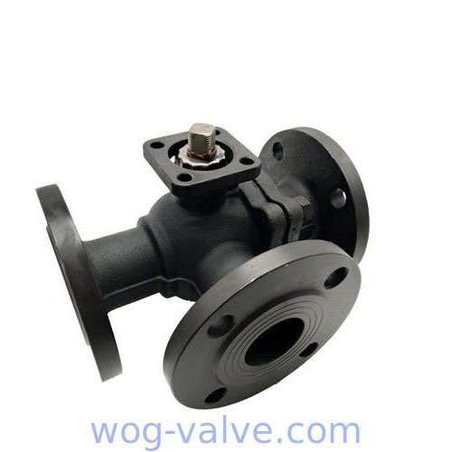 Flange End Cast Steel L-port 3 Way Ball Valve PN16 ISO5211 Direct Mounting for Automation