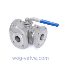 3 Way Ball Valve Stainless Steel Full Port PN40 T/L Port with handle operated