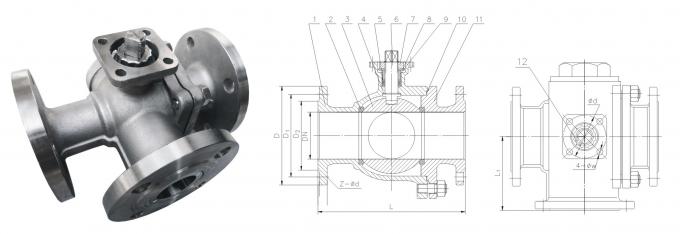 3 Way Ball Valve Stainless Steel Full Port PN40 T/L Port with handle operated