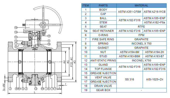 2-PC Trunnion Ball Valve, ASTM A216 WCB, API 6D, 8 Inch, 150LB, RF,Gear Opeated 0