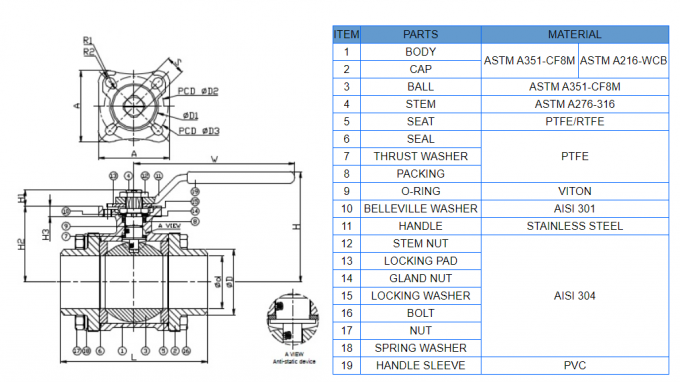 SS316 1000  WOG Ball Valve 3 Piece ISO5211 Mounting Pad Butt Welded 0