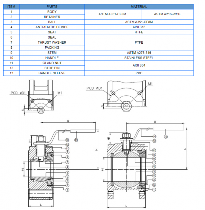 Full Bore Floating Type Ball Valve Wafer Ball Valve Stainless Steel  ISO5211 Direct Mounting Pad 0