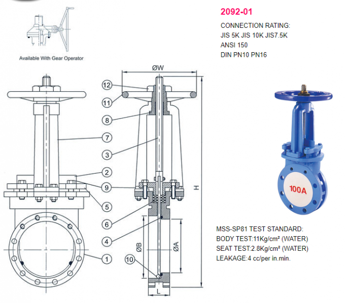 Full Lug Rising Cast Steel Gate Valve Handwheel Knife Gate Valve PN10 10K 0