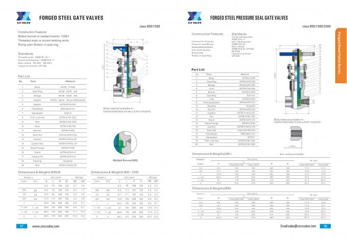 ASME B16.34 Presure Seal Welded Gate Valve 1 Inch ASTM A182 F22 Class 2500LB