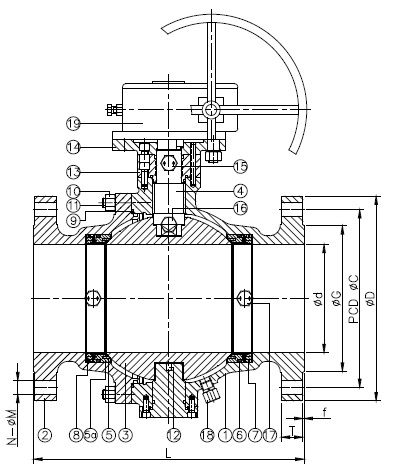 3 Pieces Trunnion Mounted Ball Valve 900LB Gear Operated Ball Valve